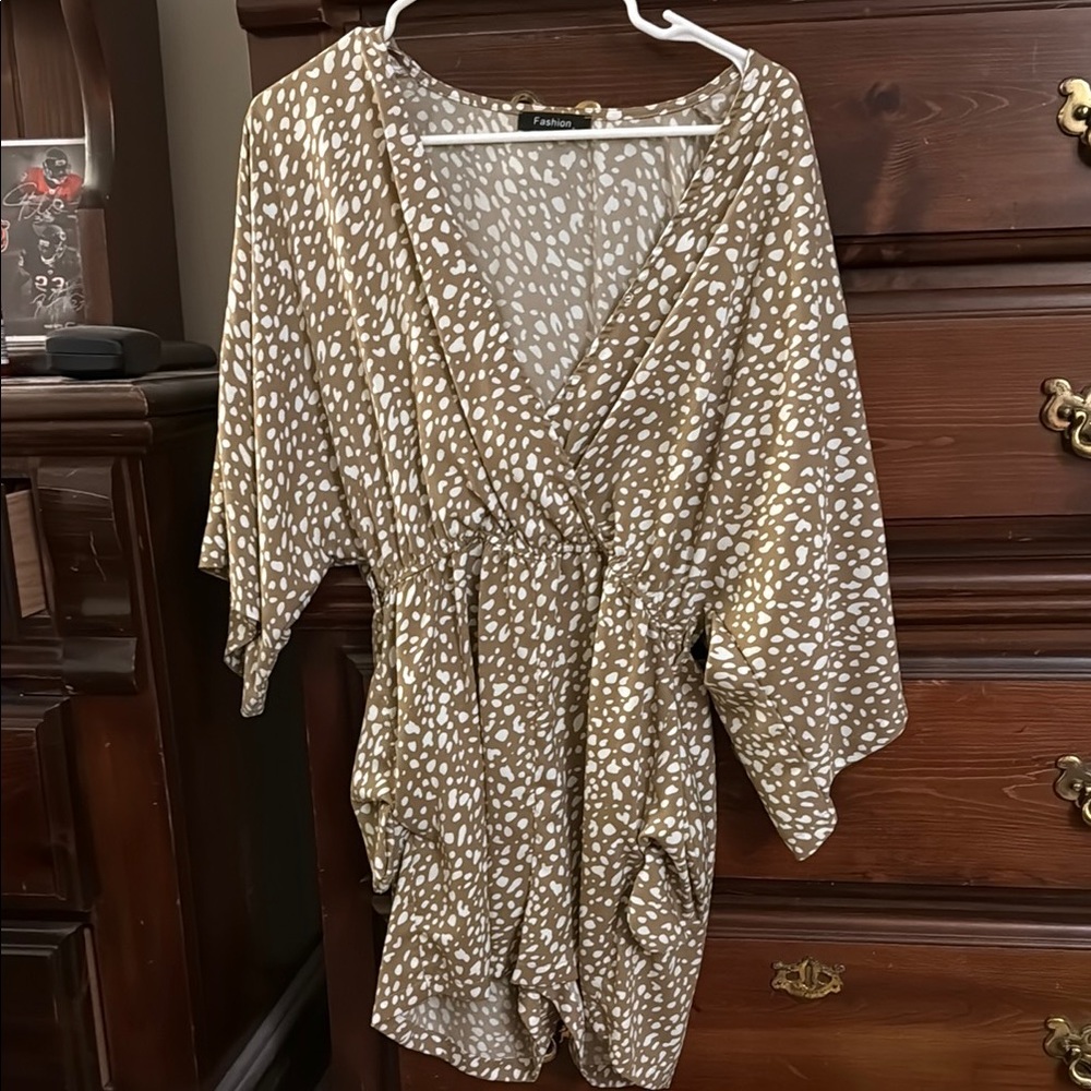 Tan and White Patterned Romper